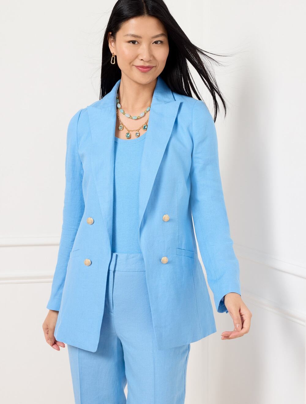 Talbots No Close 100% Linen Double Breasted Blazer Sz 14 Gold Buttons Preppy NWT